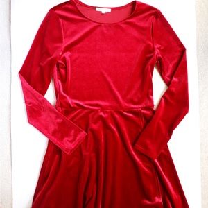 Cooper Key Red Velvet Long Sleeve Mini Dress